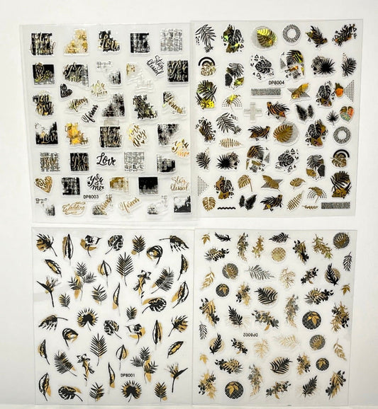 Black & Gold 4pcs Leaves Sticker Set - PYT Nail Supply Store