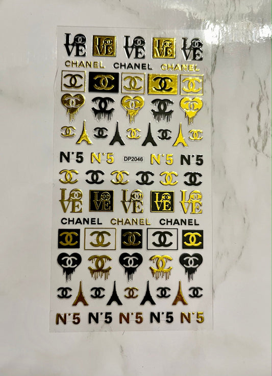 Designer Black & Gold Chanel Stickers - PYT Nail Supply Store