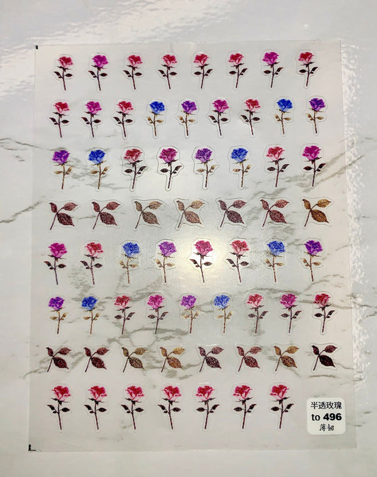5D Multi Colored Rose Stickers - PYT Nail Supply Store