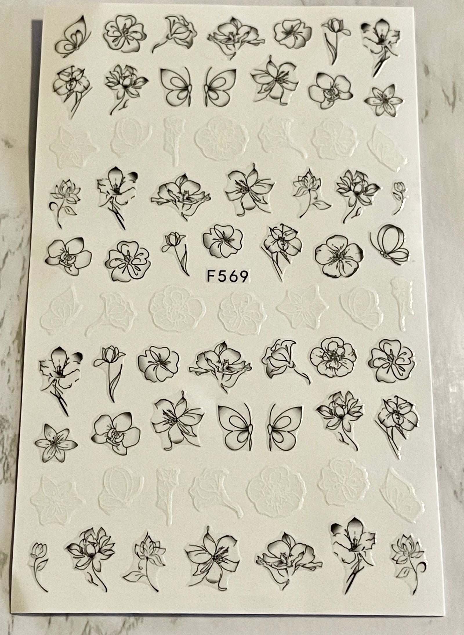 Black & White Floral Sticker - PYT Nail Supply Store
