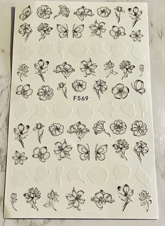 Black & White Floral Sticker - PYT Nail Supply Store