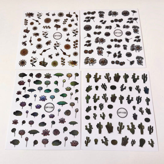 Cactus & Flower 4pcs Sticker Set - PYT Nail Supply Store