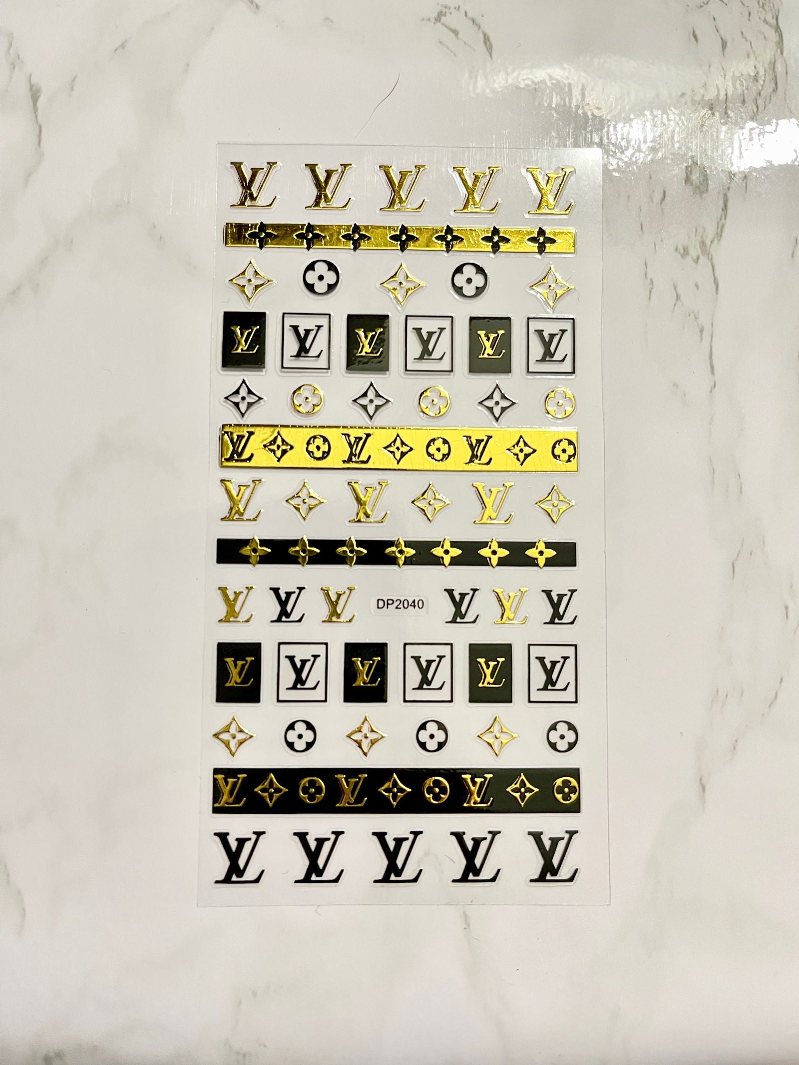 Designer Black & Gold LV Stickers - PYT Nail Supply Store