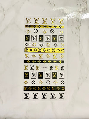 Designer Black & Gold LV Stickers - PYT Nail Supply Store