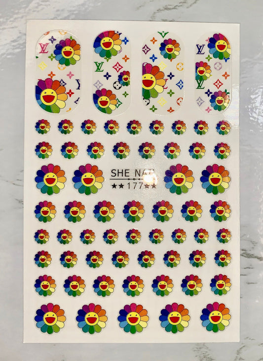 Designer LV Colorful Flower Stickers - PYT Nail Supply Store
