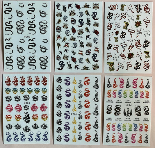 Snake, Dragon, & Skull Sticker Set - PYT Nail Supply Store