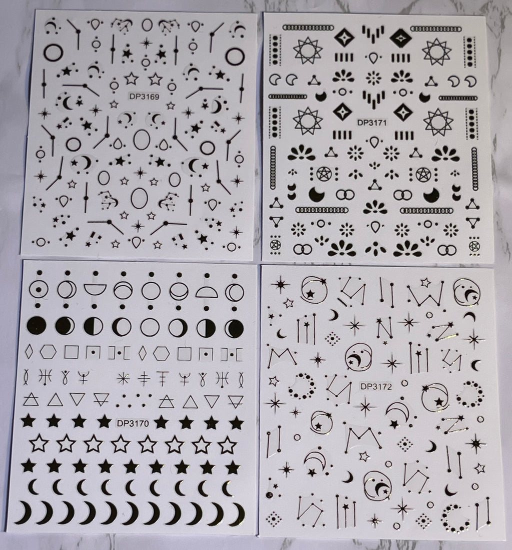 Moon & Stars 4Pcs Stickers - PYT Nail Supply Store